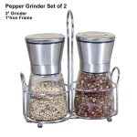 Set de 2 moulins de poivre de sel  pices avec couvercle acier inox et cramique corps verre