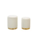 Set de 2 poufs en velours blanc avec rangement miramar
