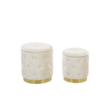 Set de 2 poufs en velours blanc avec rangement pueblo