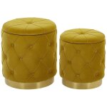 Set de 2 poufs en velours jaune moutarde avec rangement pueblo Set de 2 poufs en velours jaune moutarde avec rangement pueblo