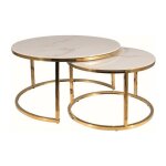 Set de 2 tables basse ronde portafino a - blanc / dorée - d 60 x h 45 cm Set de 2 tables basse ronde portafino a - blanc / dorée - d 60 x h 45 cm
