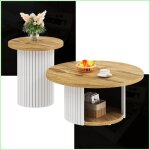 Set de 2 tables basses rondes - style scandinave avec rangement naturel