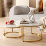 Set de 2 tables rondes blanc / or gigognes pour salon balcon ou bureau ? floragrace