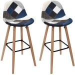 Set de 2 tabourets de bar patchwork bleu gris bleu gris