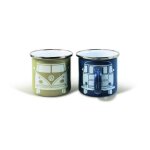 Set de 2 tasses  caf (set of 2 coffee mug) en mtal vw volkswagen t1 bulli beige et bleue