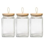Set de 3 bocaux en verre 1500 ml avec couvercle herm�tique en bois ? conservation alimentaire cuisine ...