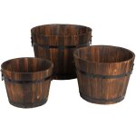 Set de 3 cache - pots en bois et cerclage m�tal noir tonneaux