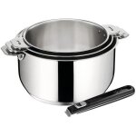 Casseroles - lagostina - set 3 pices - acier inoxydable - poigne amovible - compatible induction