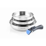 Set de 3 po�les 20 - 24 - 26 cm arthur martin am1410 - acier inoxydable - poign�e amovible - tous feux ...
