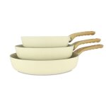 Set de 3 po�les colorama cr�me - po�le 20 / 24 et 28 cm - en aluminium - rev�tement antiadh�sif en c�ramique ...