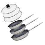 Set de 3 poles  induction avec couvercles en verre - elo - professional - inox 18 / 10 elodur -  ...