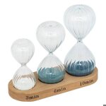 Set 3 sabliers h. 15cm verre avec plateau bois - atmosphera cr�ateur dint�rieur