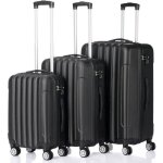 Set de 3 valises rigide en abs ensemble de bagages 4 roulettes(55cm 65cm 75cm) - noir