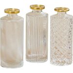 Set de 3 vases soliflores en verre transparent et dor - hauteur 13cm 0000000
