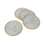 Set de 4 dessous de verres marbr� blanc et dor� 10cm