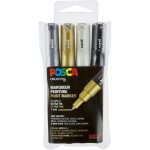 Set de 4 marqueurs - posca - pc1mc - indlbile - pointe conique extra - fine - noir, blanc, argent, ...