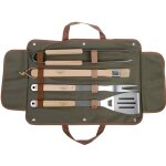 Set de 4 outils barbecue en inox et frne avec sacoche - mtal - pinceau - qualit suprieure