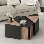 Set de 4 tables basses frederikshavn carres gigognes effet chne - anthracite [en. casa]