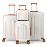 Set de 4 valises + vanity case alightup ? abs - 4 roulettes doubles rayures courb�es blanc et marron