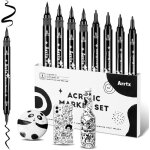 Set de 8 marqueurs acryliques � double pointe - pinceau et fine encre noire pour dessin et d�tails stylet ...