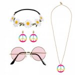 Set accessoires hippie (bandeau lunettes boucles doreilles et collier) Set accessoires hippie (bandeau lunettes boucles doreilles et collier)