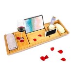 Set accessoires salle de bain u7lee plateau de bain en bambou avec fente pour verre � vin et support ...