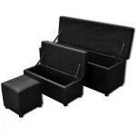 Set de banc de rangement en simili cuir noir