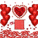 Set c?ur romantique : 50 bougies c?ur + 10 ballons rouges & 1000 p�tales rose soie - pour saint - valentin ...