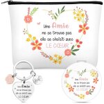 Set cadeaux 3 pi�ces pour meilleure amie ou s?ur trousse maquillage miroir voyage loupe et porte - cl�s ...