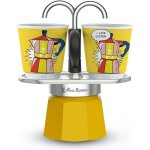 Set cafeti�re italienne + 2 tasses - bialetti - mini - express lichtenstein - 100 ml - inox / jaune