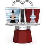 Set cafeti�re italienne + 2 tasses - bialetti - mini - express magritte - inox / rouge