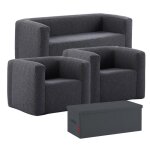 Set canap, fauteuils et table gonflables - terracotta - gris fonc - intrieur et extrieur