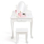 Set coiffeuse princesse enfant en bois avec miroir & tabouret - table de maquillage avec tiroir pour ...