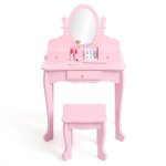 Set coiffeuse princesse enfant en bois avec miroir & tabouret - table de maquillage avec tiroir pour ...