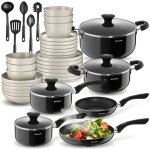 Set de cuisine - tectake - �l�ments en acier inoxydable et gr�s �maill� 6 personnes vaisselle et casseroles ...
