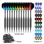 Set de flechettes pointe souple haopyou - 12 flechettes pointe plastique avec 42 ailettes - blanc