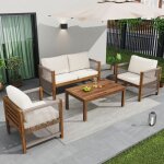 Set jardin 4 pers ? beige ? rotin optique ? canap� 2 places + 2 fauteuils + table ? housses lavables