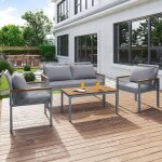 Set jardin 4 pers ? gris ? canap� 2 places + 2 fauteuils + table ? rotin pe