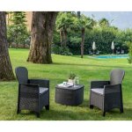 Set de jardin dmora - 2 fauteuils et 1 table - effet rotin - couleur anthracite
