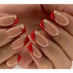 Set manucure pr�ts � poser 24 capsules + 5 accessoires carr�s rouge dor� r�utilisables lh originails