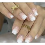 Set manucure pr�ts � poser 24 capsules + 5 accessoires carr�s strass nude r�utilisables lh originails ...