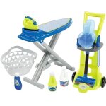 Set menage enfant 3 en 1 : chariot avec aspirateur balai table + fer a repasser panier a linge - jouet ...