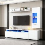 Set meuble tv 3 pi�ces ? blanc brillant ? led ? pour tv 80 ? vitrine + �tag�re