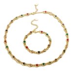 Set en or - bracelet et collier en zircone cubique pour femmes ensemble de bijoux en acier inoxydable ...