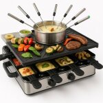 Set � raclette 8 personnes ? avec plaque grill & fonction caquelon � fondue ? grill de table incl. po�lons ...