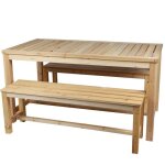 Ensemble de jardin - wadiga - table et 2 bancs - bois de sapin - 150x80x77cm - beige / marron