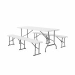 Set de table et bancs de r�ception. 180cm. pliables. avec poign�e de transport. plastique blanc. table ...