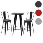 Set table mange - debout + 2x tabouret de bar hwc - a73 plateau en bois design industriel m�tal - noir ...