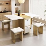 Set table � manger + 4 chaises ? blanc + ch�ne ? table extensible / pliable 120x80 cm ? design moderne ...