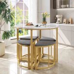 Set de table � manger avec 4 chaises velours - plateau mdf & cadre fer dor� luxe moderne
